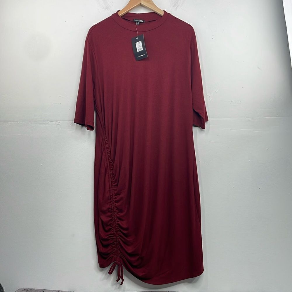 Fashion Nova Daniella Ruched Mini Dress Burgundy Ribbed Size 3X